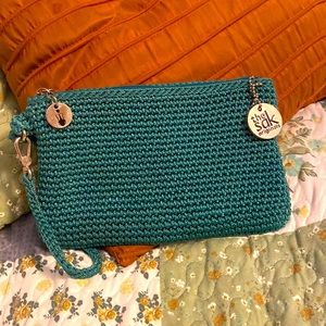 Cute crocheted the sack purse. Inside wallet slots
